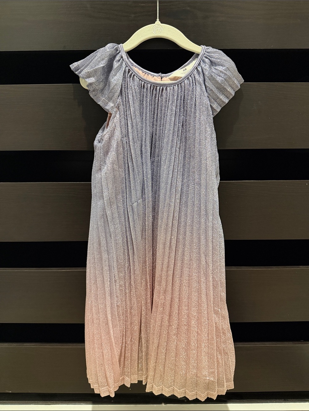 H&M Girls Ombre Shimmer Pleated Formal Dress - Silver to Pink